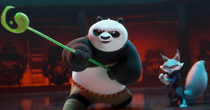 Kung Fu Panda 4 characters Po and  Zhen 